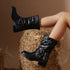 MITTELHOHE DAMEN-MOTORRADSTIEFEL MIT QUADRATISCHER ZEHENFORM UND SCHNALLEN, BIKERSTIEFEL MIT NIEDRIGEM BLOCKABSATZ